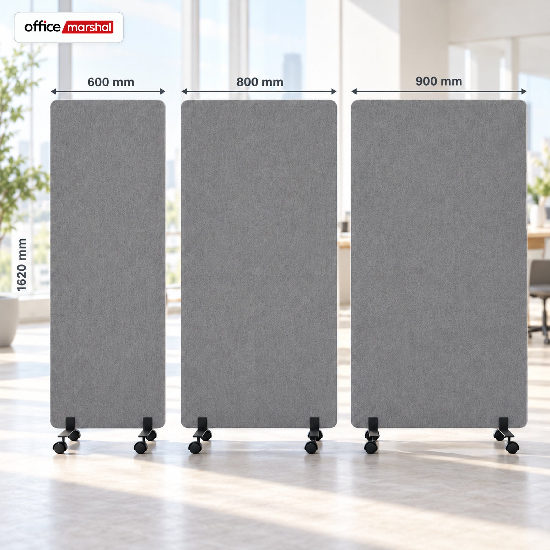 Acoustic Room Divider on Wheels | Silent Stand | Mobile Polyester Office Partition | 3 Sizes