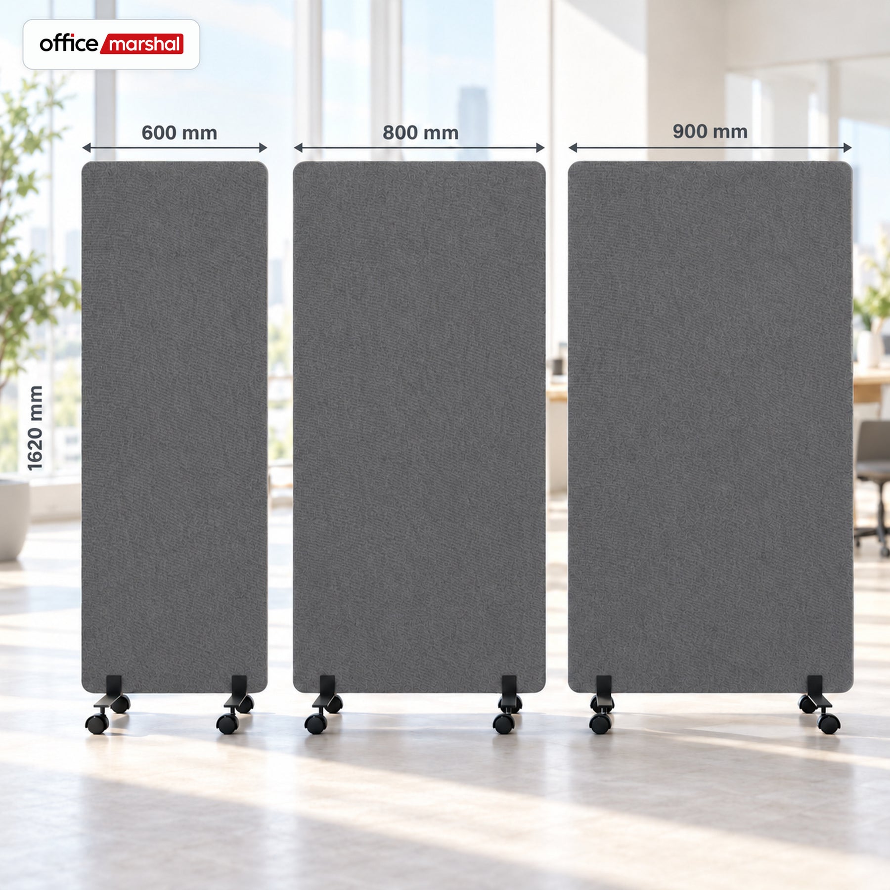 Acoustic Room Divider on Wheels | Silent Stand | Mobile Polyester Office Partition | 3 Sizes