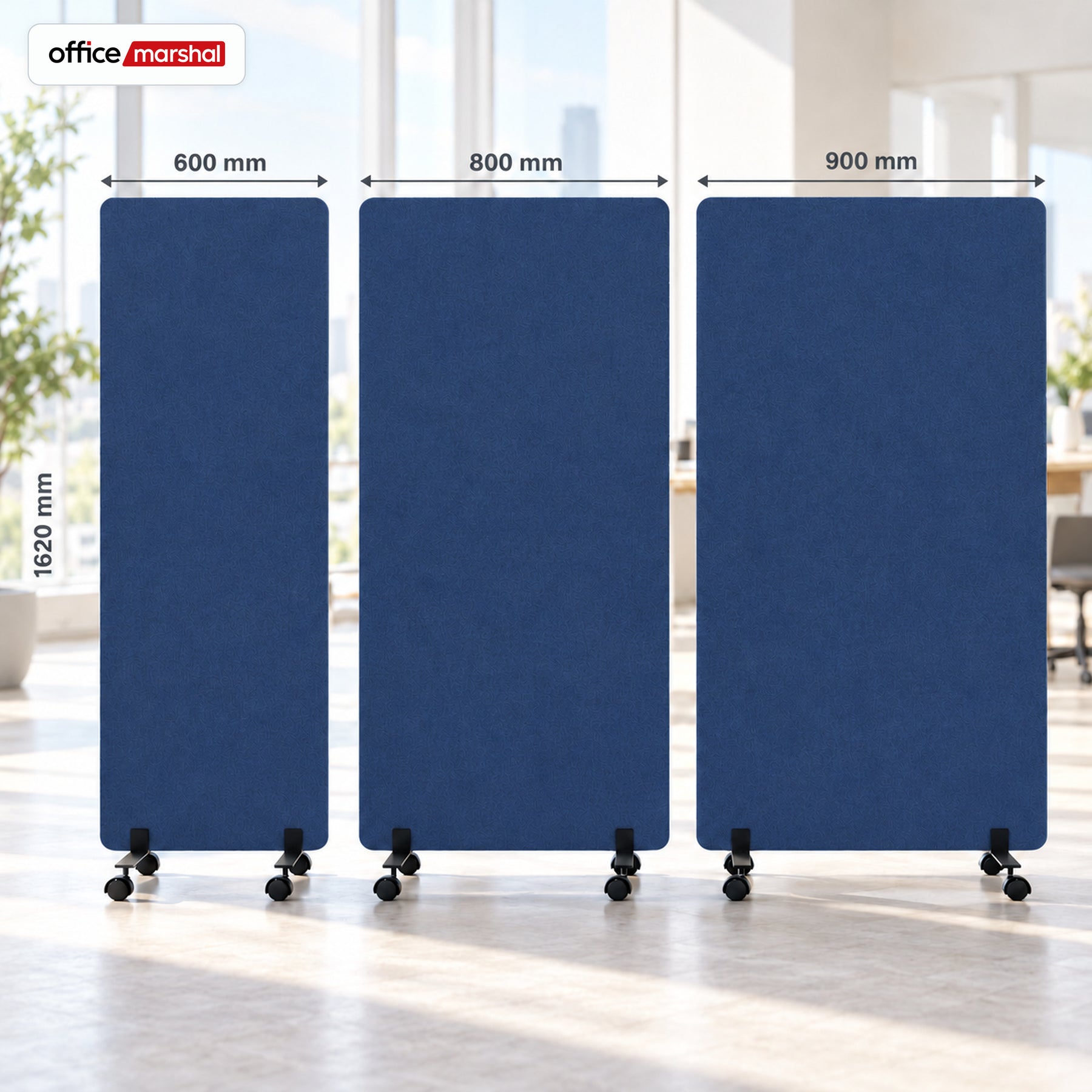 Acoustic Room Divider on Wheels | Silent Stand | Mobile Polyester Office Partition | 3 Sizes