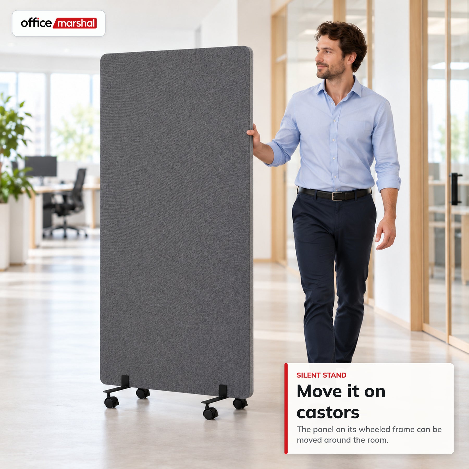 Acoustic Room Divider on Wheels | Silent Stand | Mobile Polyester Office Partition | 3 Sizes