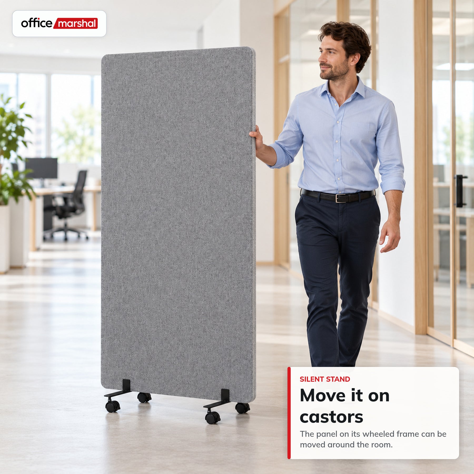 Acoustic Room Divider on Wheels | Silent Stand | Mobile Polyester Office Partition | 3 Sizes