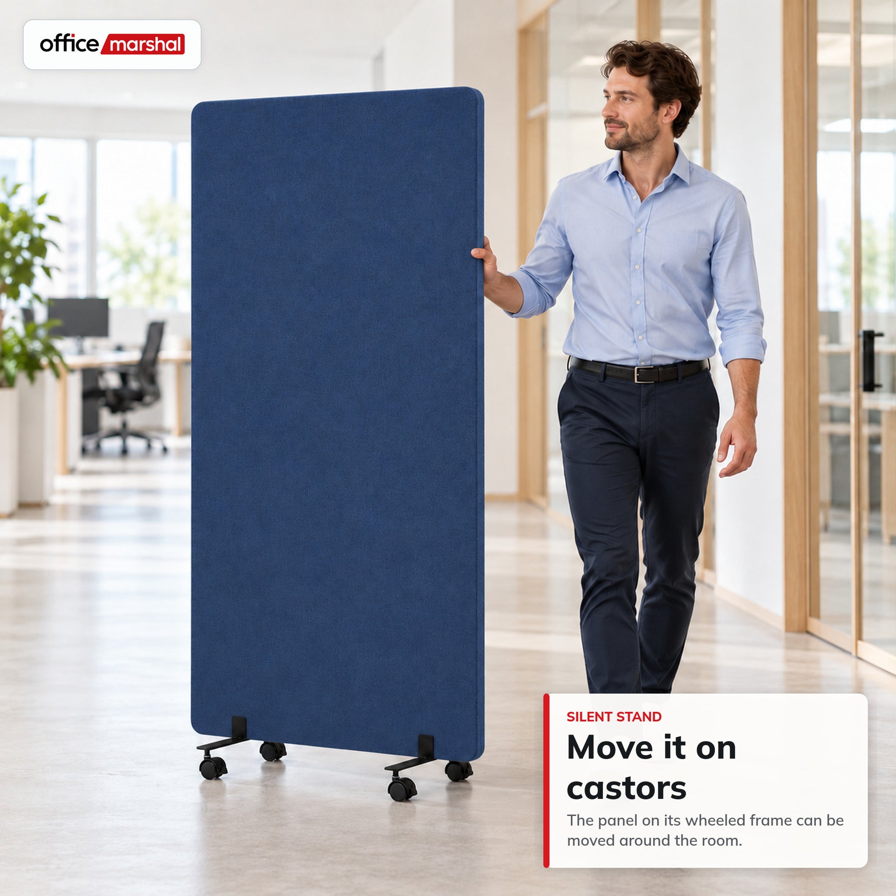 Acoustic Room Divider on Wheels | Silent Stand | Mobile Polyester Office Partition | 3 Sizes