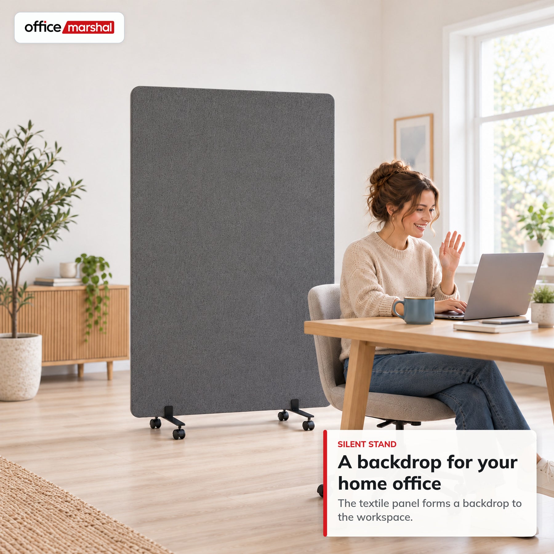 Acoustic Room Divider on Wheels | Silent Stand | Mobile Polyester Office Partition | 3 Sizes