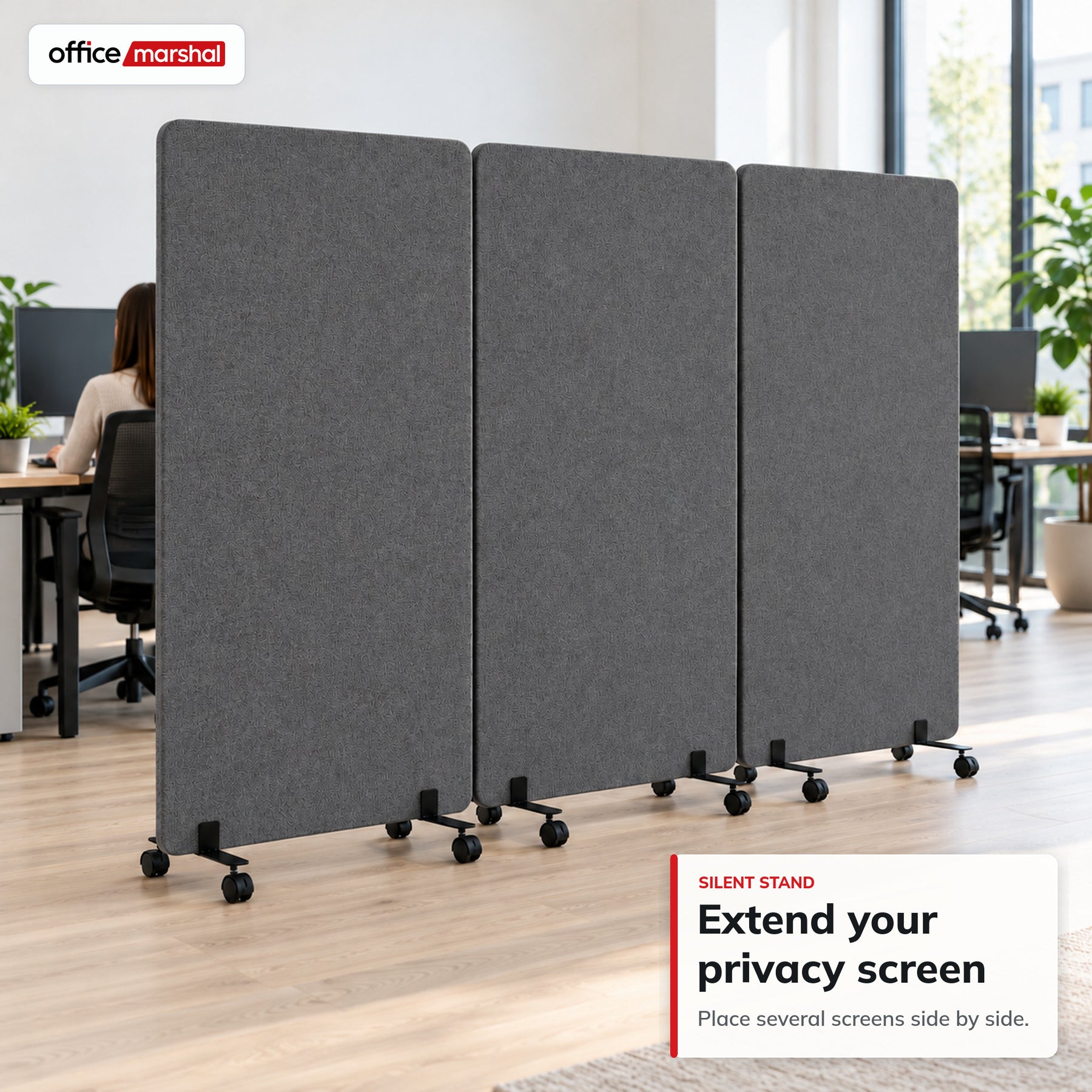 Acoustic Room Divider on Wheels | Silent Stand | Mobile Polyester Office Partition | 3 Sizes