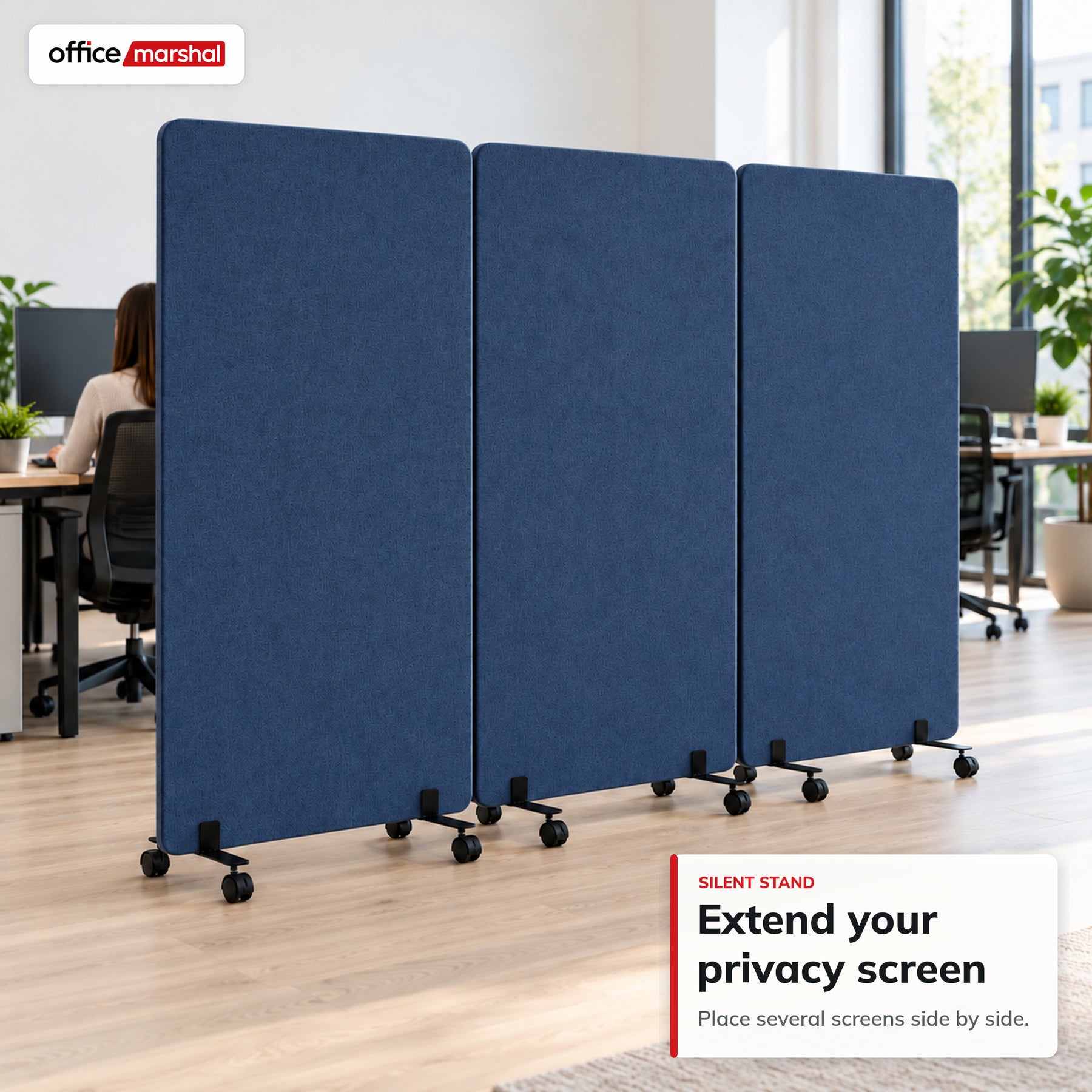 Acoustic Room Divider on Wheels | Silent Stand | Mobile Polyester Office Partition | 3 Sizes