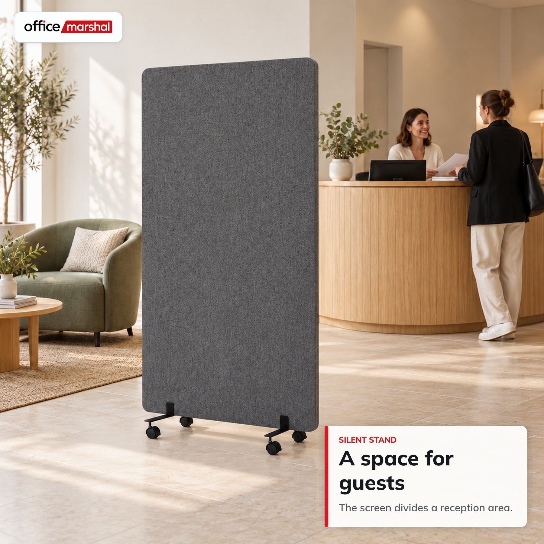 Acoustic Room Divider on Wheels | Silent Stand | Mobile Polyester Office Partition | 3 Sizes