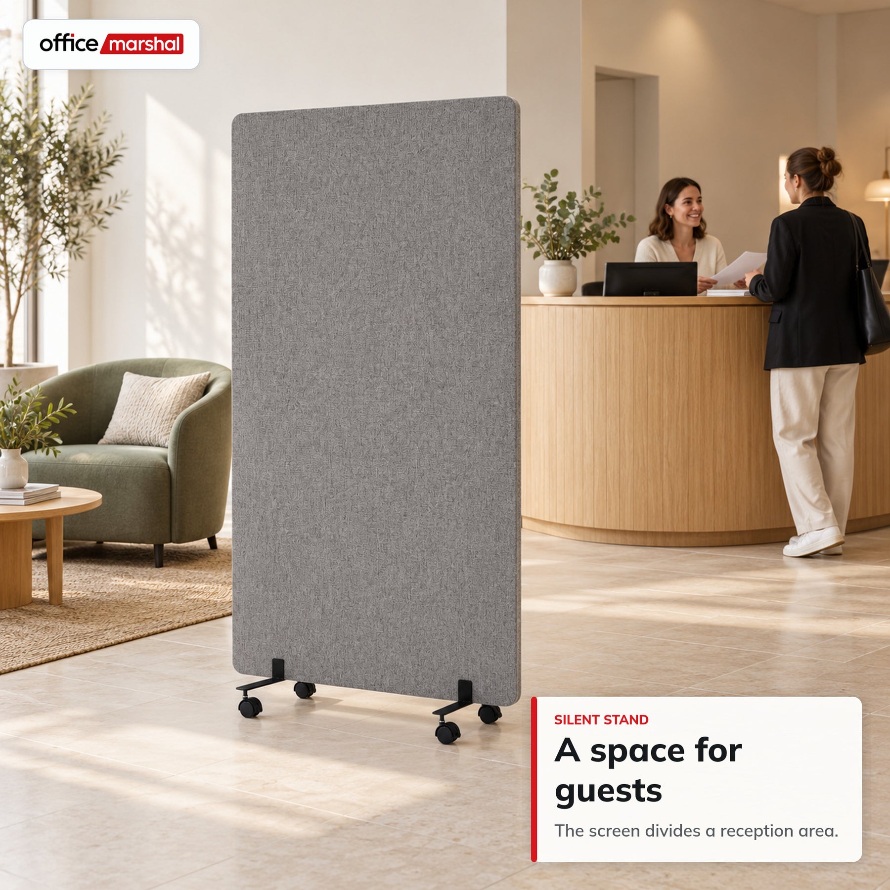 Acoustic Room Divider on Wheels | Silent Stand | Mobile Polyester Office Partition | 3 Sizes