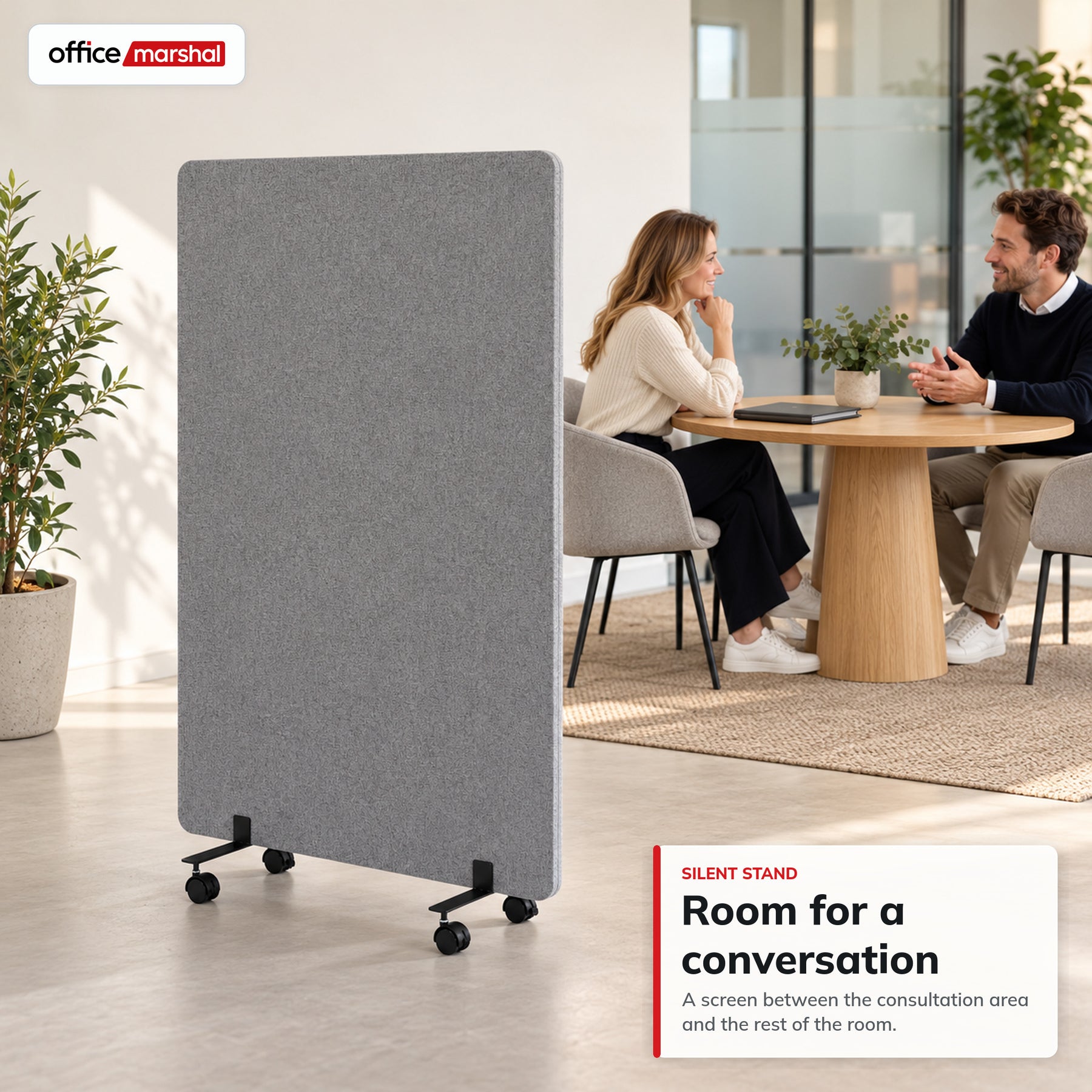 Acoustic Room Divider on Wheels | Silent Stand | Mobile Polyester Office Partition | 3 Sizes