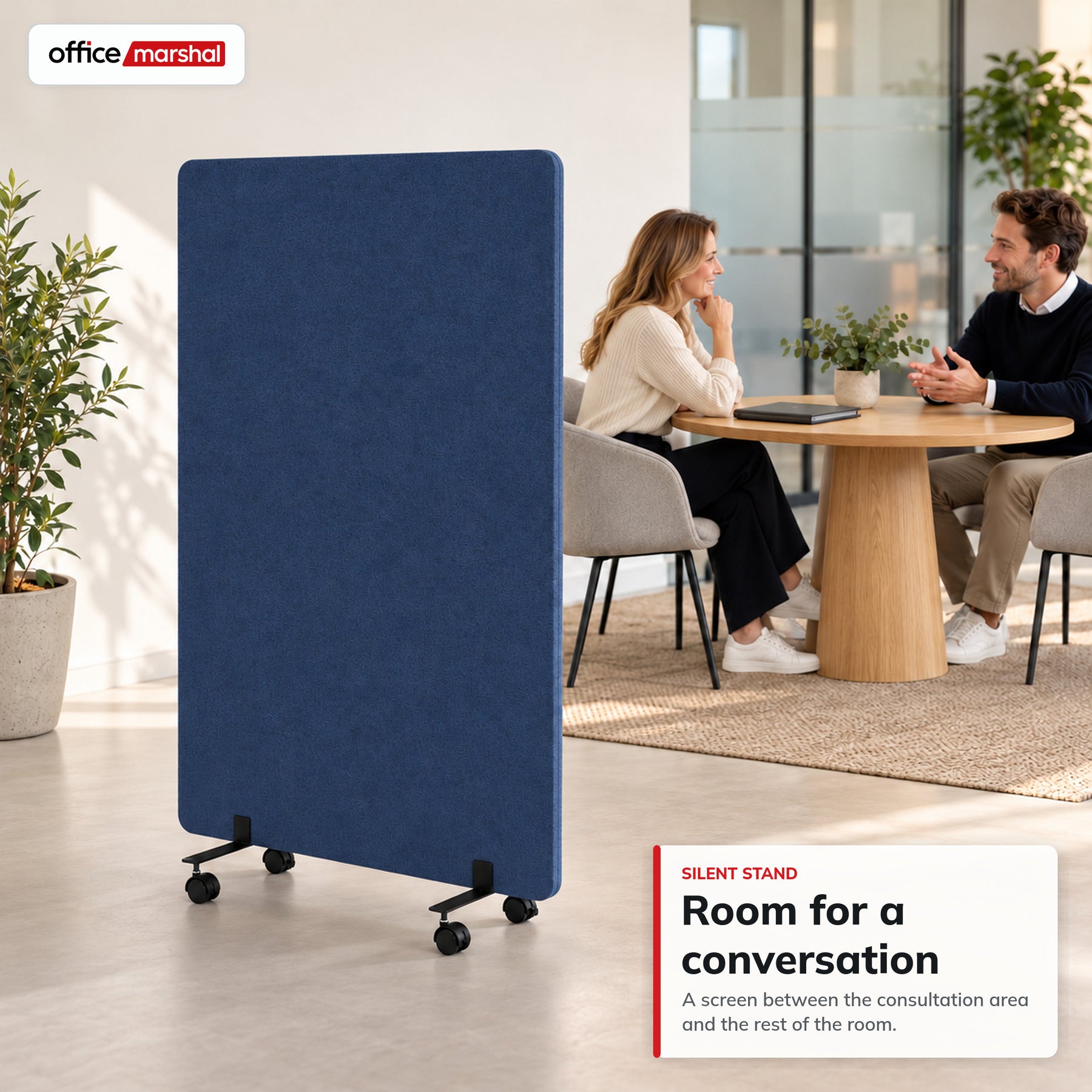 Acoustic Room Divider on Wheels | Silent Stand | Mobile Polyester Office Partition | 3 Sizes