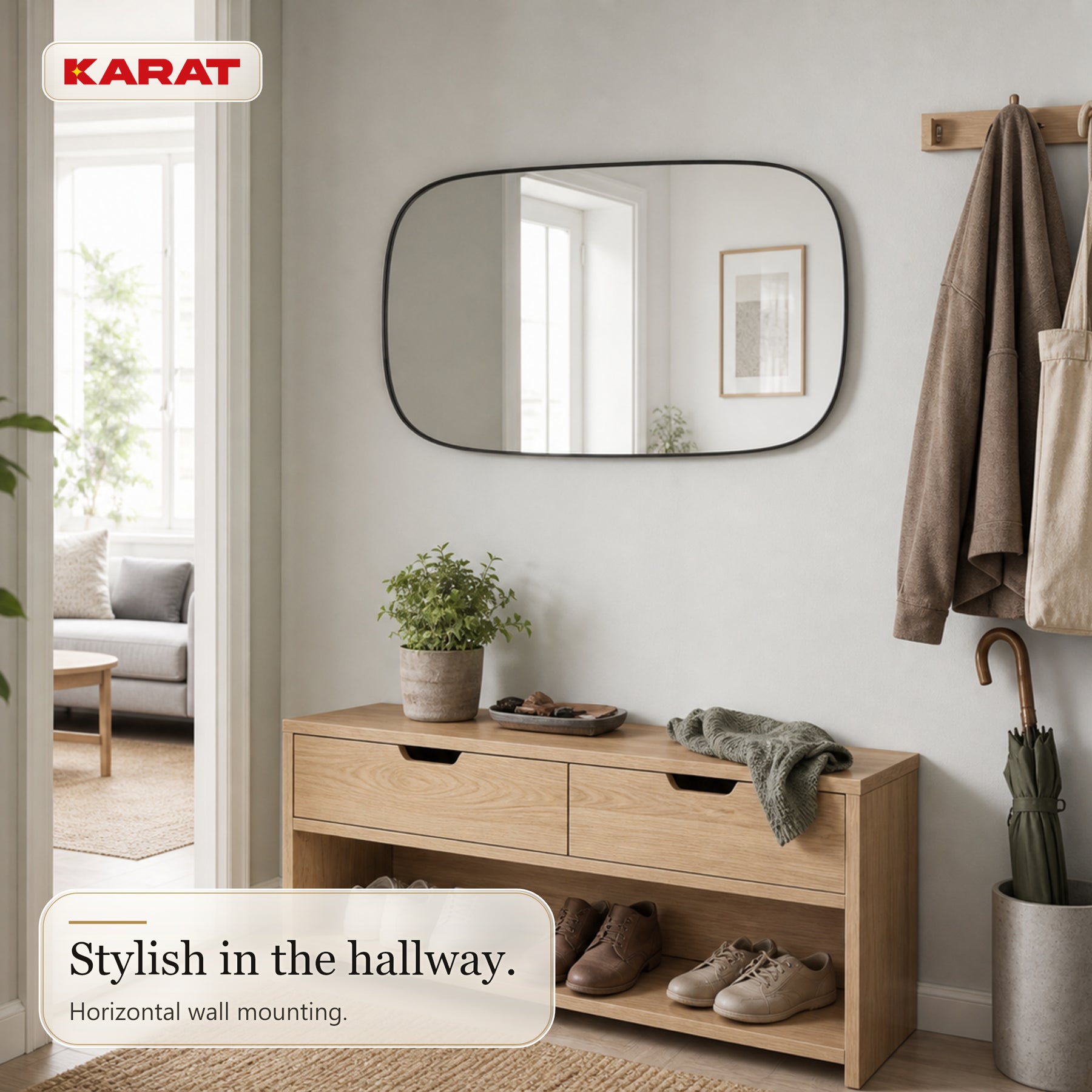 Wall Mirror | Alina | Modern Wall Mirror with Grey Aluminum Frame | 55 × 90 cm