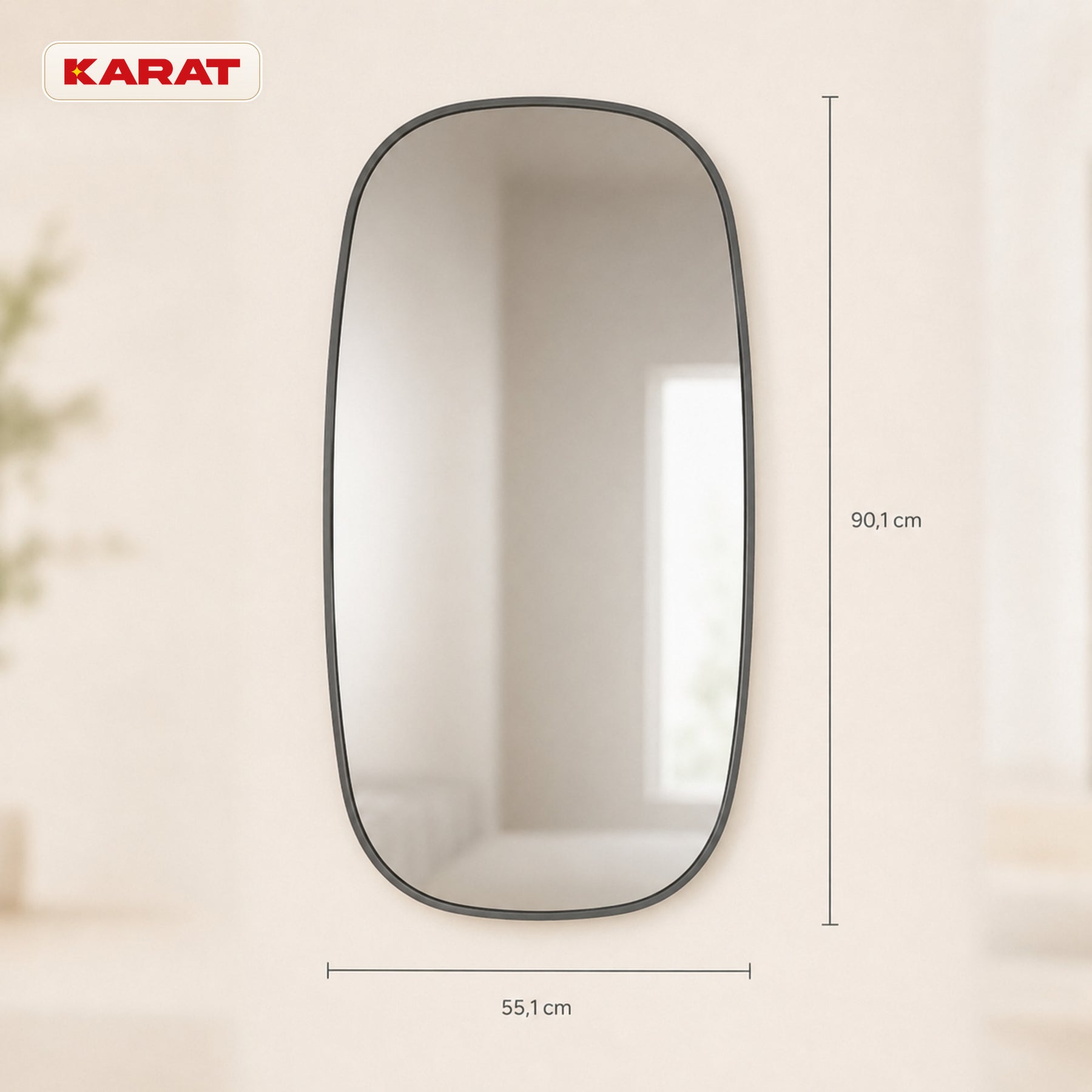 Wall Mirror | Alina | Modern Wall Mirror with Grey Aluminum Frame | 55 × 90 cm