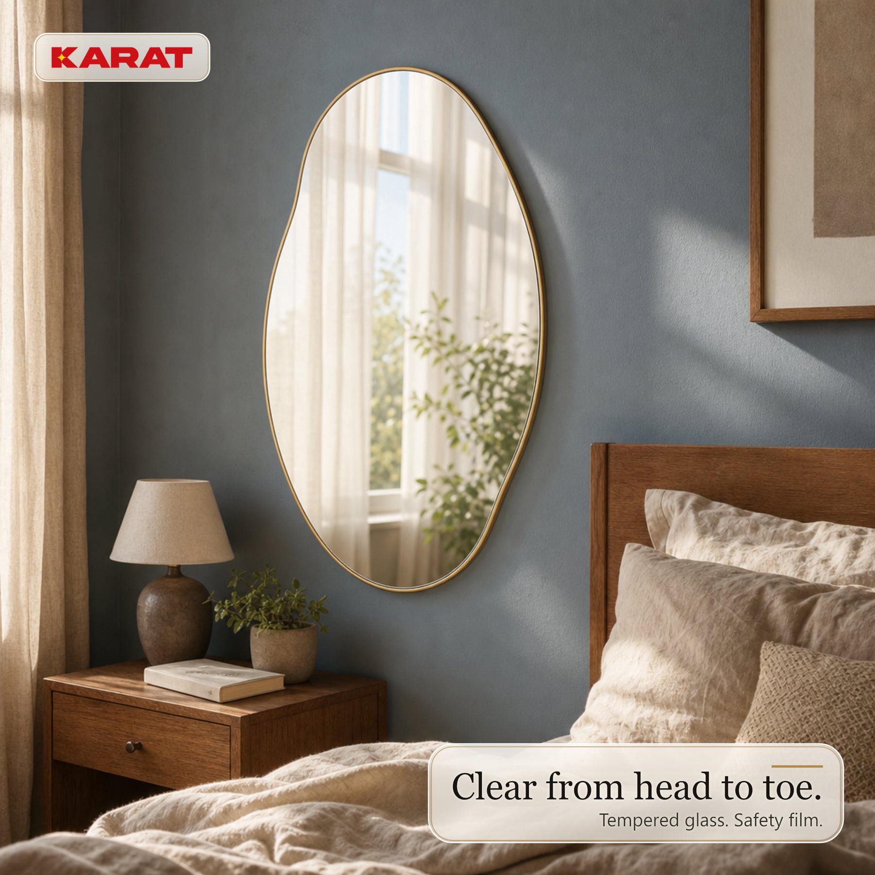 Wall Mirror | Lena | Organic Wall Mirror with Champagne Aluminum Frame | 60 × 90 cm
