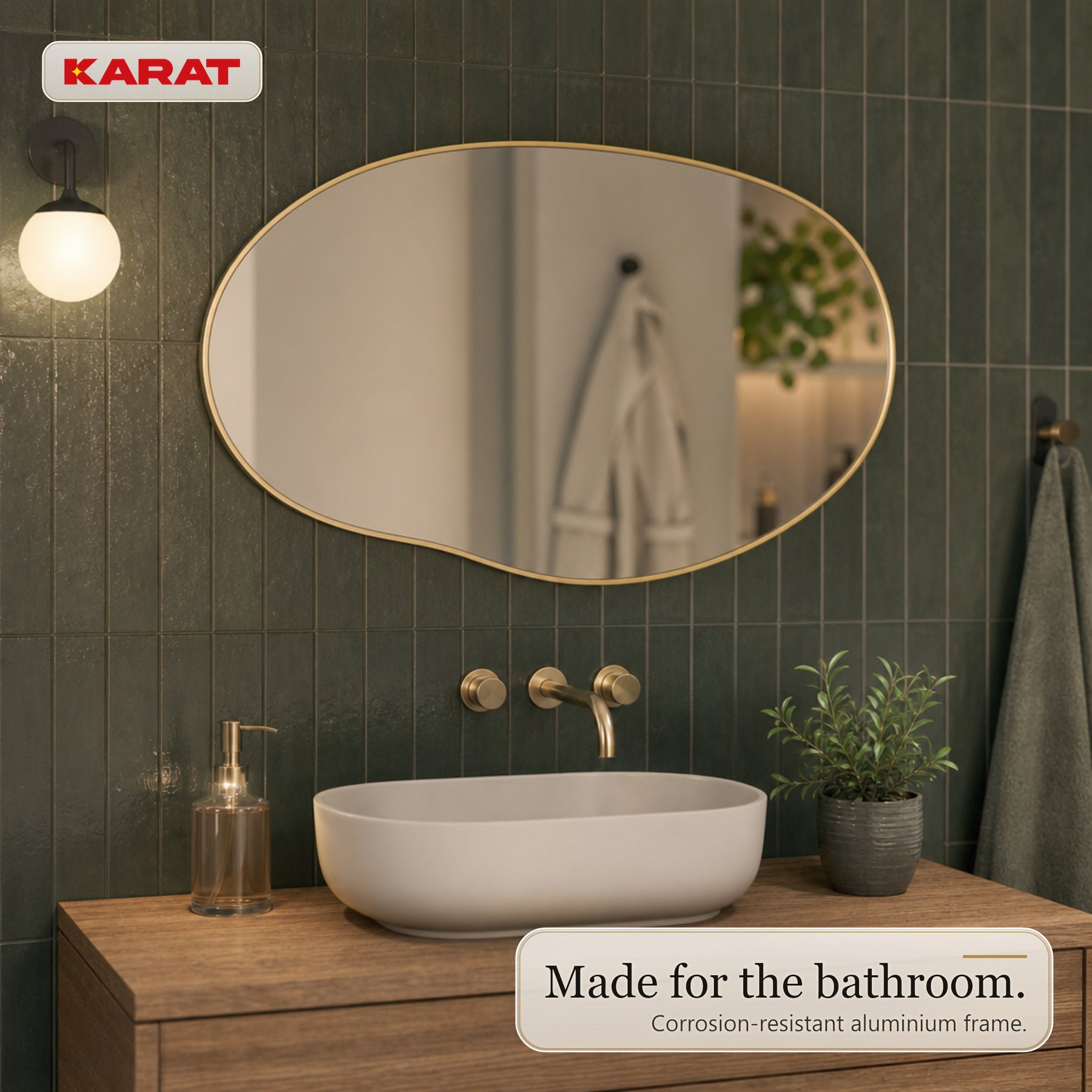 Wall Mirror | Lena | Organic Wall Mirror with Champagne Aluminum Frame | 60 × 90 cm