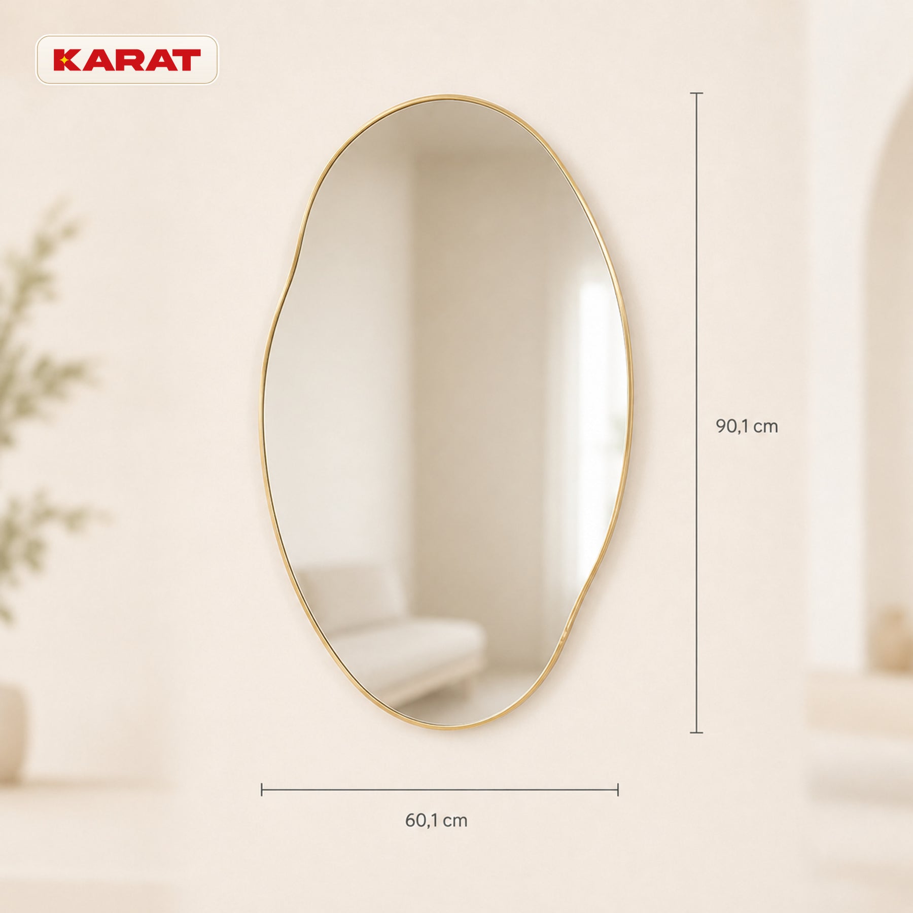 Wall Mirror | Lena | Organic Wall Mirror with Champagne Aluminum Frame | 60 × 90 cm