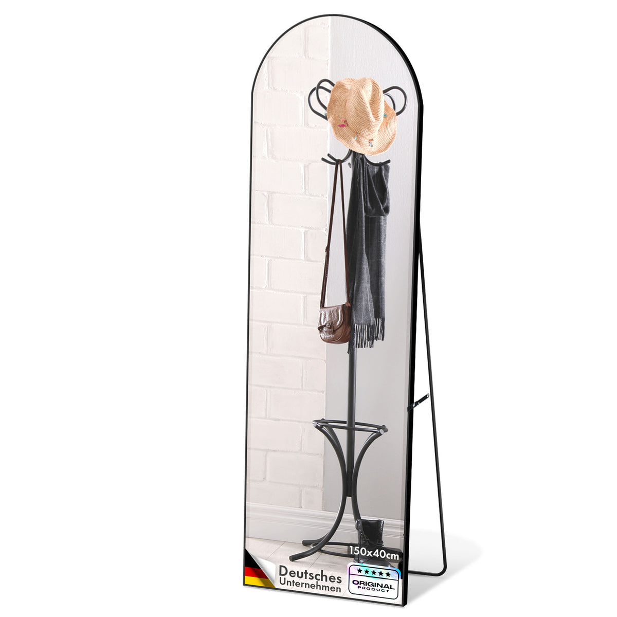 Full-length mirror | Madison | Black curved aluminium frame | Free-standing & wall-mounted