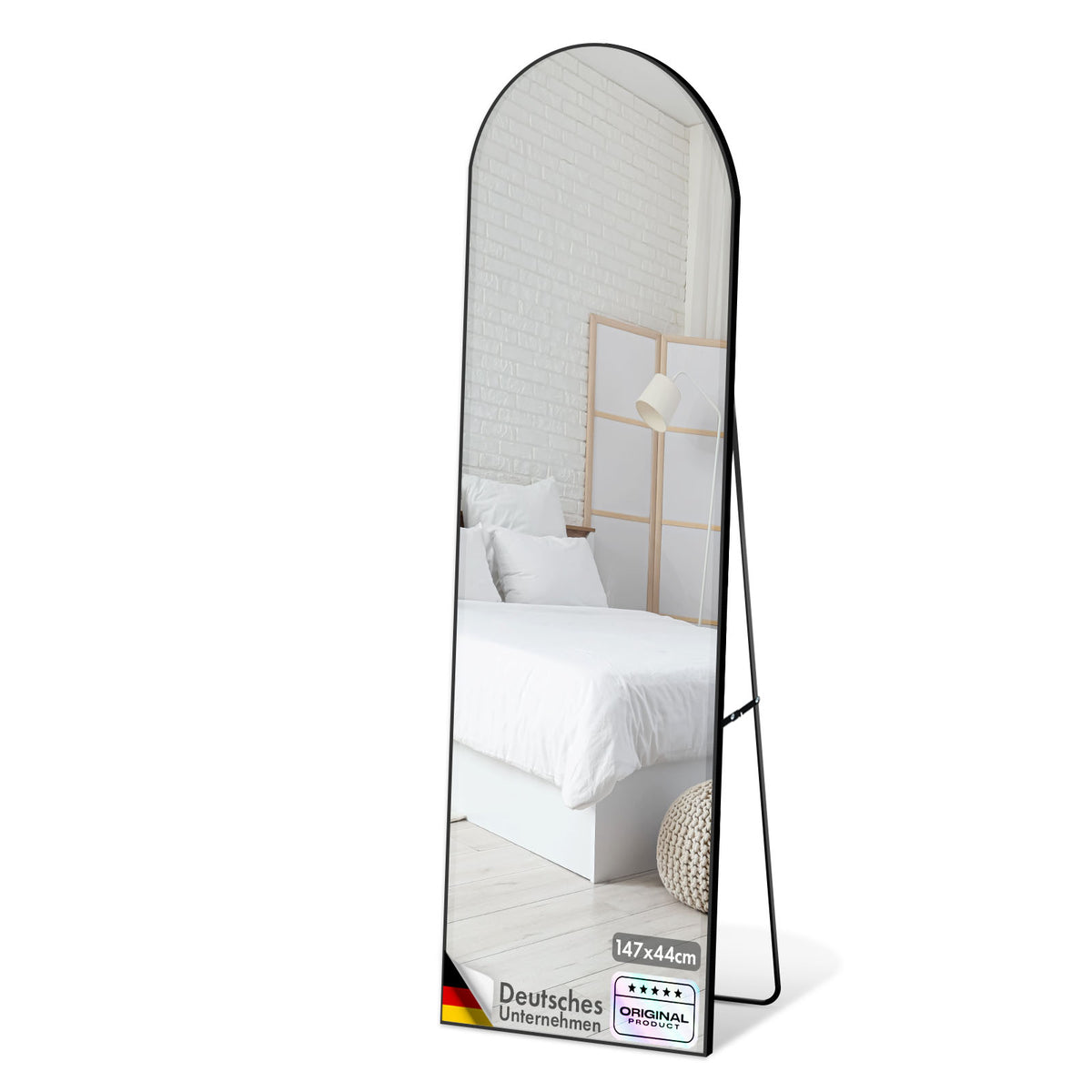 Full-length mirror | Madison | Black curved aluminium frame | Free-standing & wall-mounted