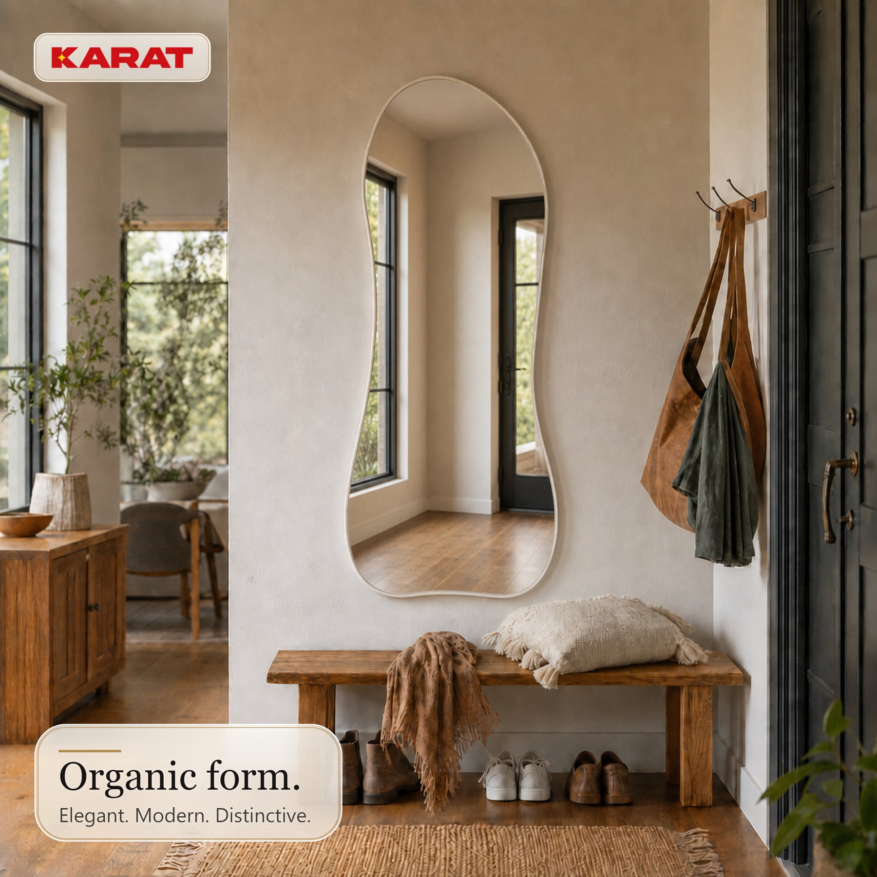 Full Length Mirror | Mila | Organic Wall Mirror with Cream White Aluminum Frame | 65 × 150 cm