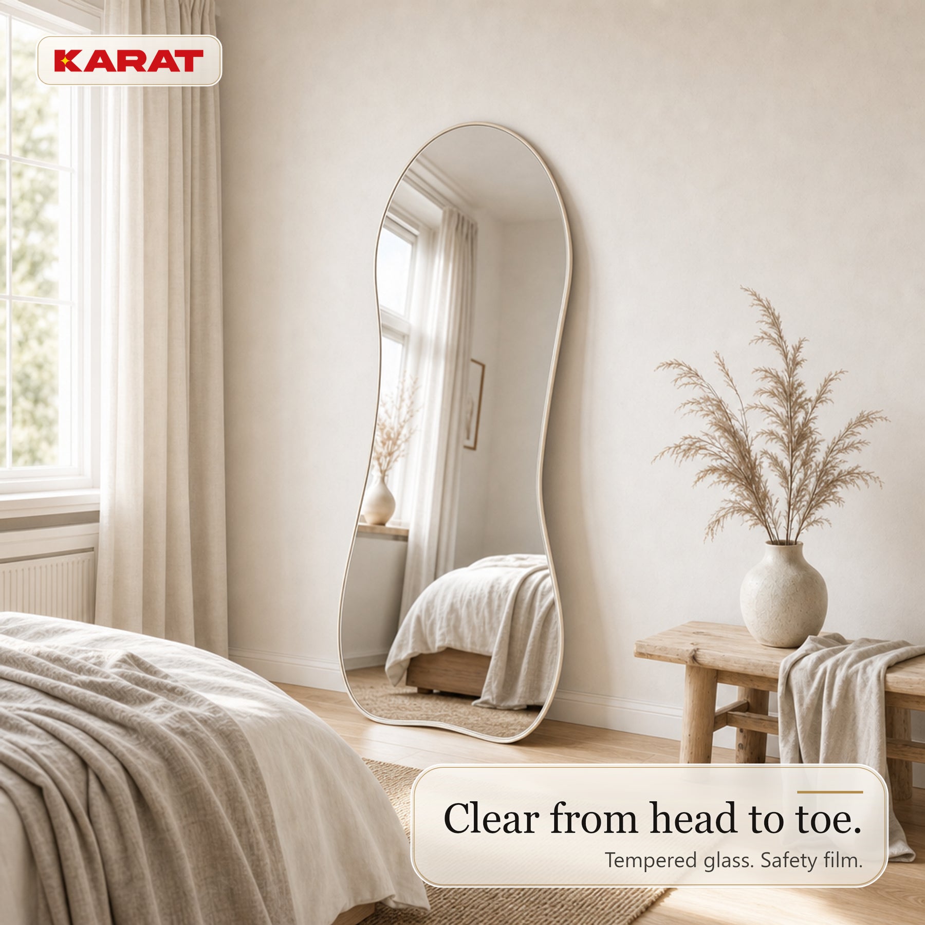 Full Length Mirror | Mila | Organic Wall Mirror with Cream White Aluminum Frame | 65 × 150 cm