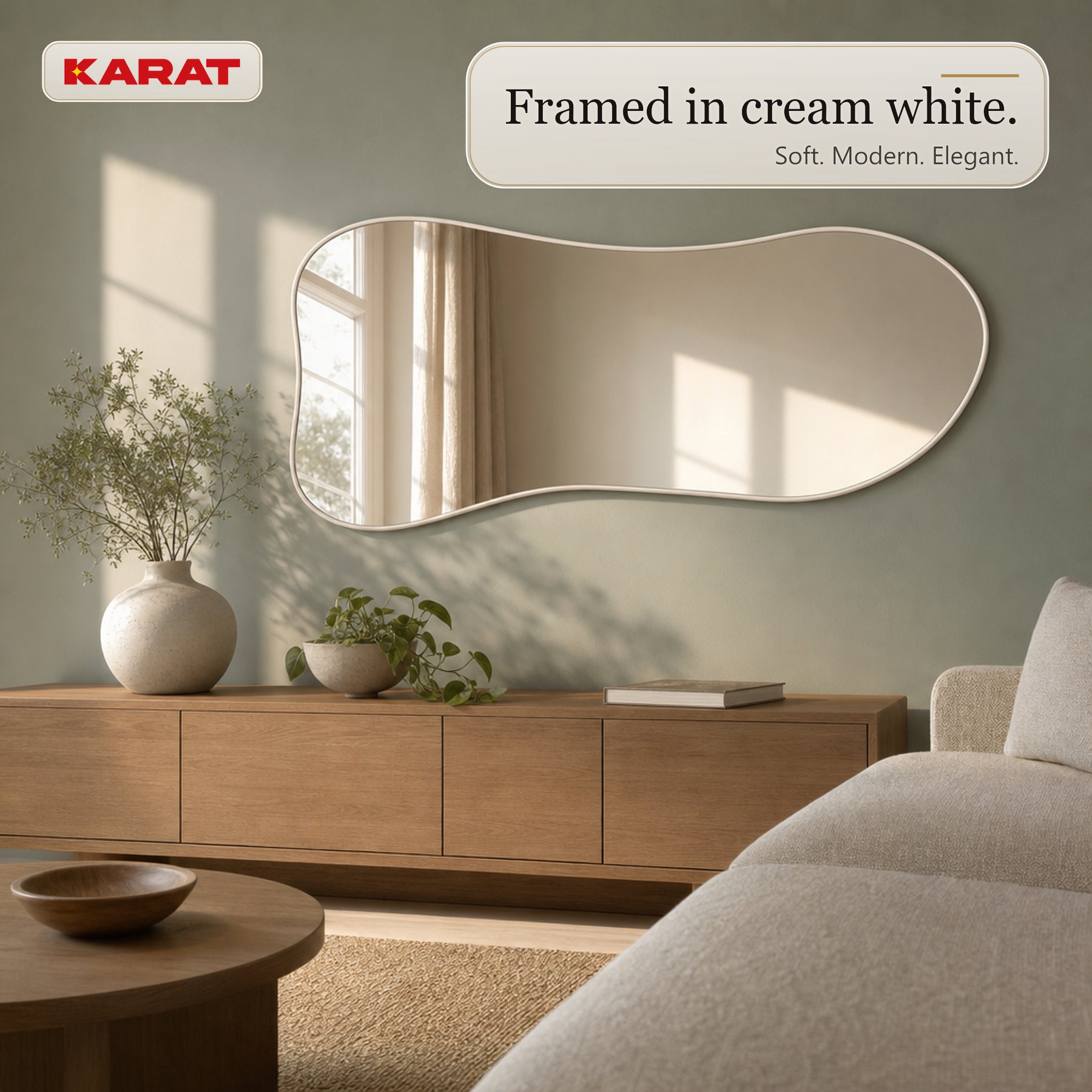 Full Length Mirror | Mila | Organic Wall Mirror with Cream White Aluminum Frame | 65 × 150 cm