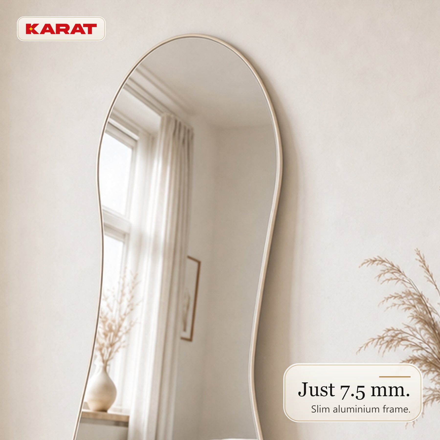 Full Length Mirror | Mila | Organic Wall Mirror with Cream White Aluminum Frame | 65 × 150 cm