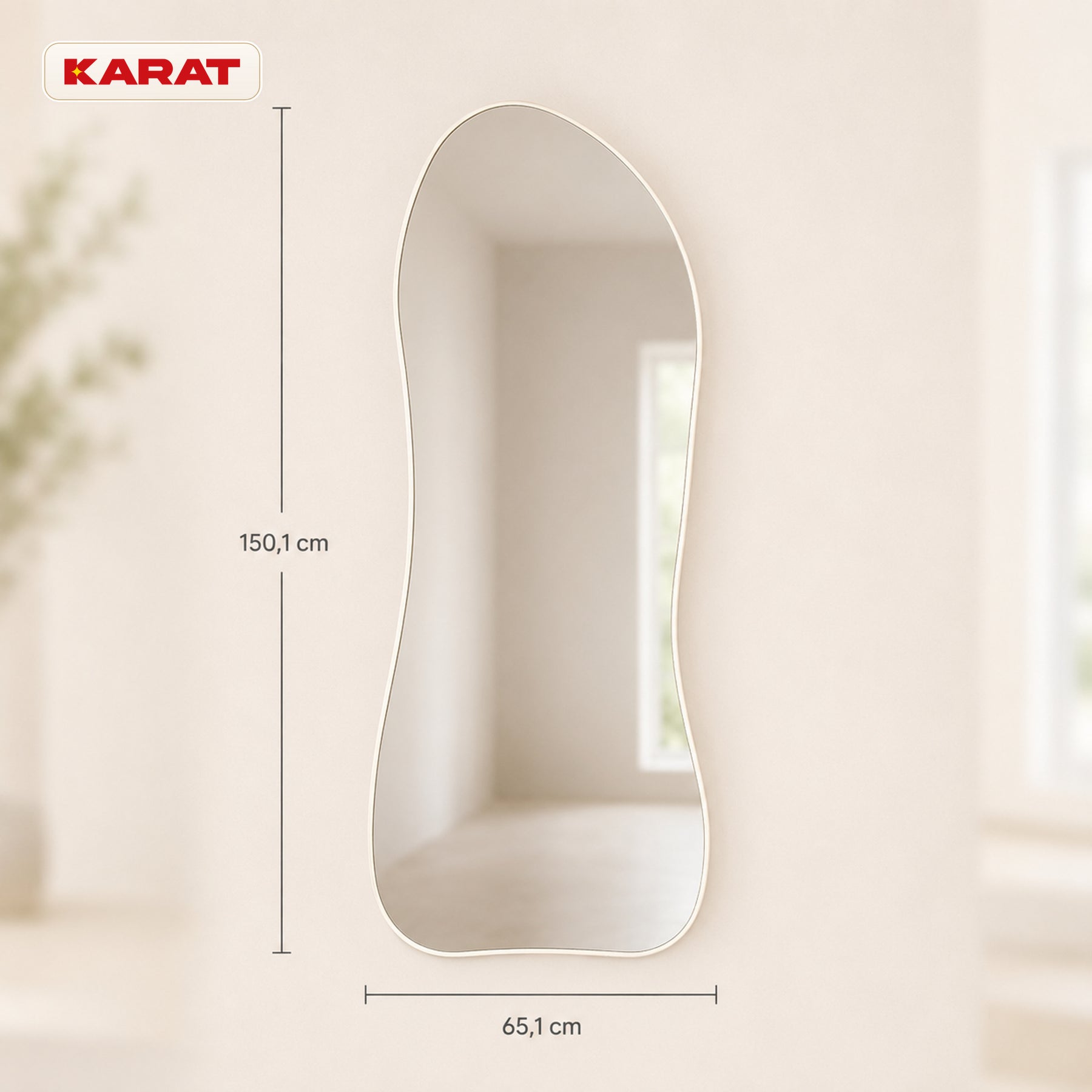 Full Length Mirror | Mila | Organic Wall Mirror with Cream White Aluminum Frame | 65 × 150 cm
