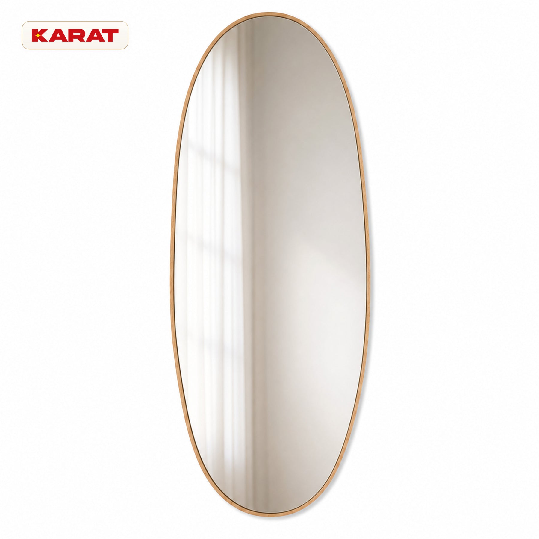 Full Length Mirror | Nina | Organic Wall Mirror with Wood-Effect Aluminum Frame | 60 × 150 cm