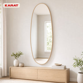 Full Length Mirror | Nina | Organic Wall Mirror with Wood-Effect Aluminum Frame | 60 × 150 cm