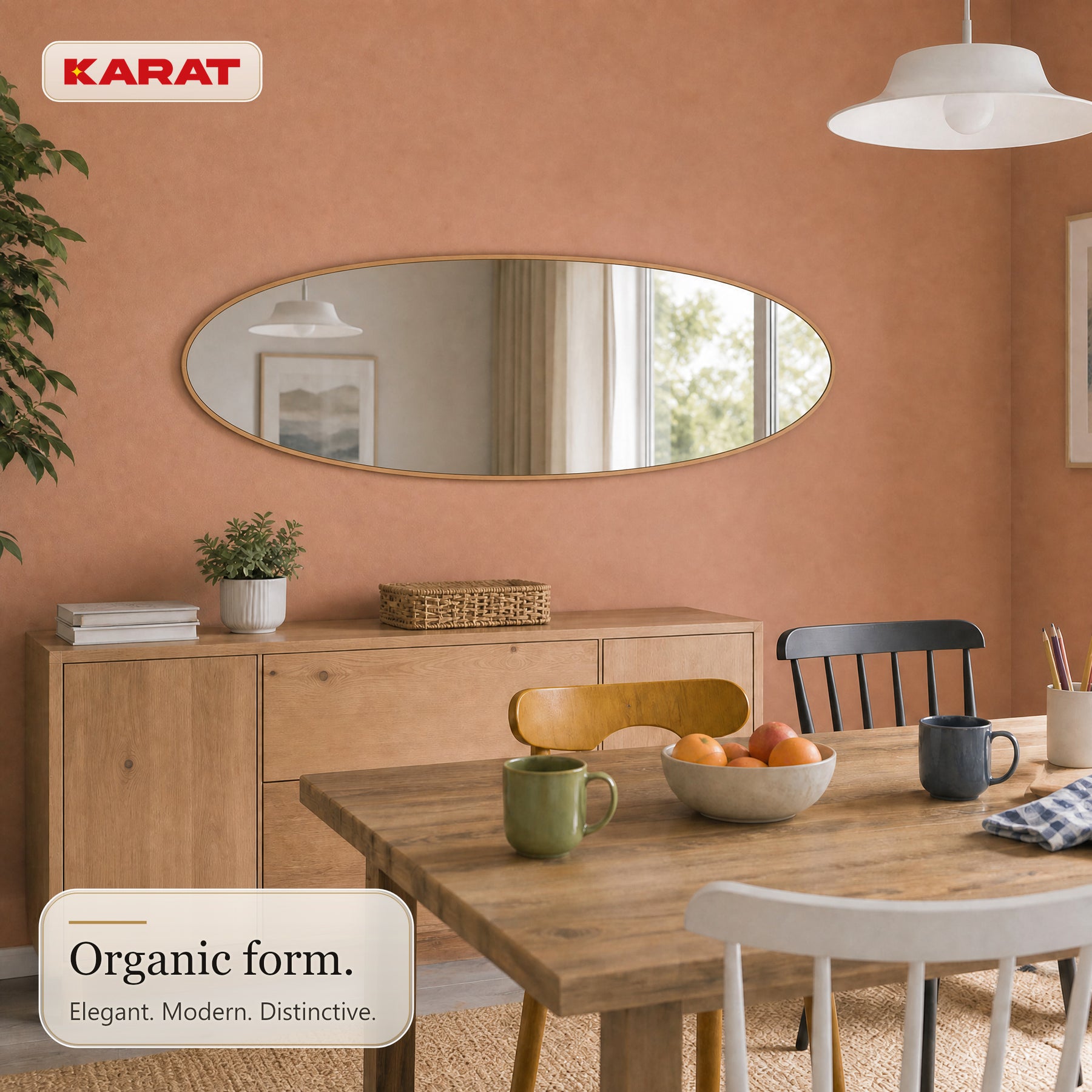 Full Length Mirror | Nina | Organic Wall Mirror with Wood-Effect Aluminum Frame | 60 × 150 cm