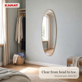 Full Length Mirror | Nina | Organic Wall Mirror with Wood-Effect Aluminum Frame | 60 × 150 cm