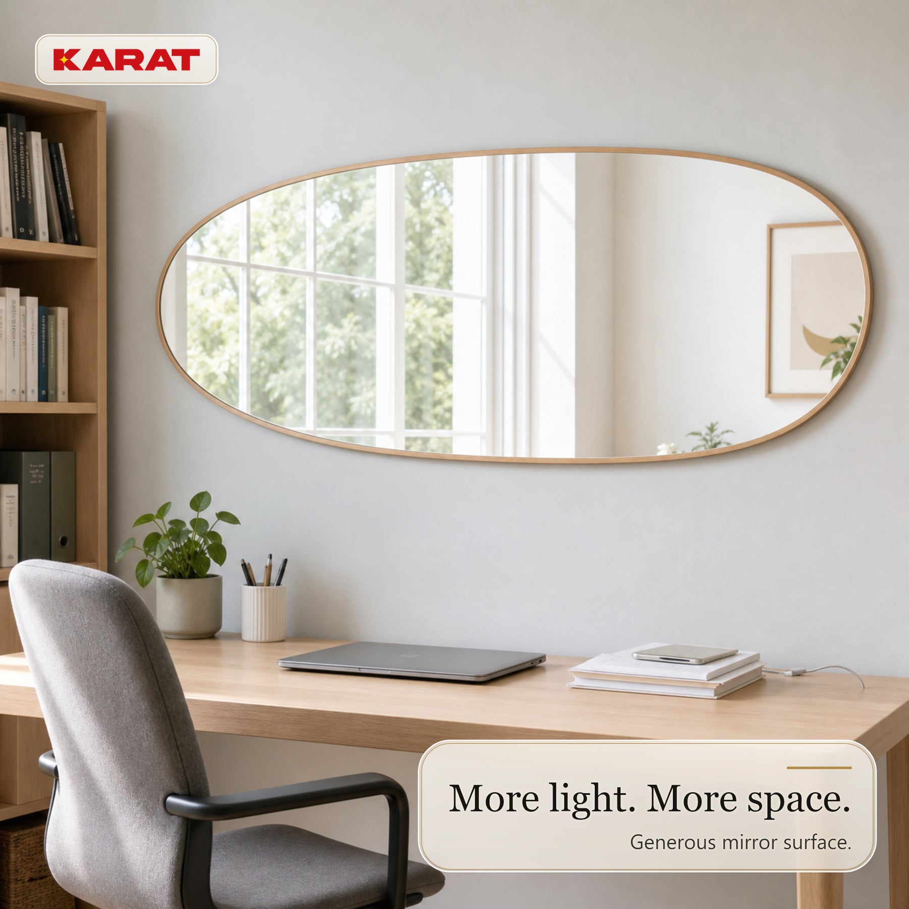 Full Length Mirror | Nina | Organic Wall Mirror with Wood-Effect Aluminum Frame | 60 × 150 cm