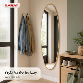 Full Length Mirror | Nina | Organic Wall Mirror with Wood-Effect Aluminum Frame | 60 × 150 cm