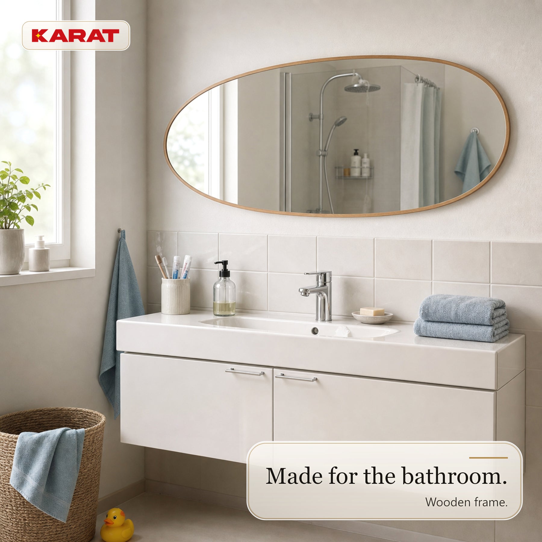 Full Length Mirror | Nina | Organic Wall Mirror with Wood-Effect Aluminum Frame | 60 × 150 cm