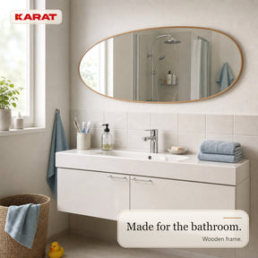 Full Length Mirror | Nina | Organic Wall Mirror with Wood-Effect Aluminum Frame | 60 × 150 cm