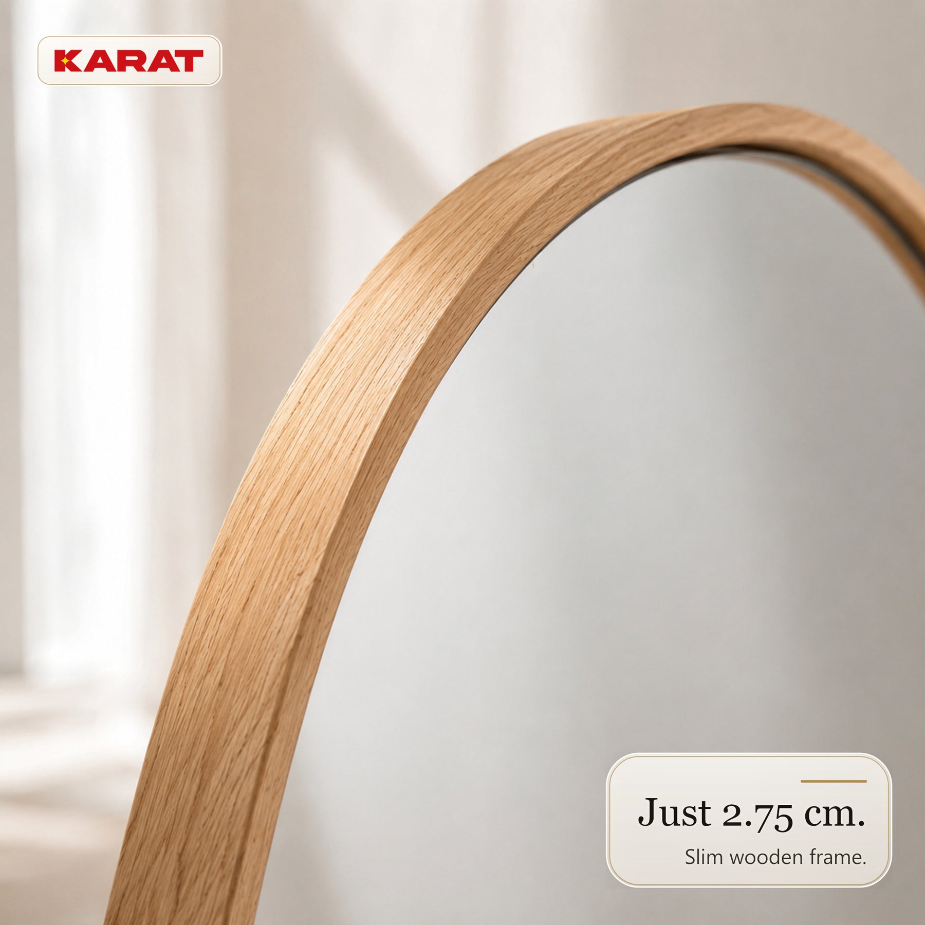 Full Length Mirror | Nina | Organic Wall Mirror with Wood-Effect Aluminum Frame | 60 × 150 cm