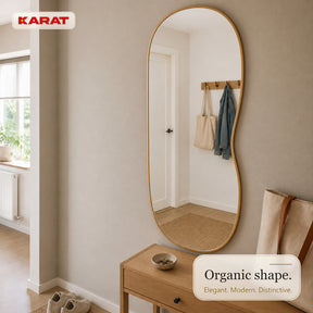 Wall Mirror | Serena | Organic Full-Length Mirror with Wood-Look Aluminum Frame | 60 × 120 cm