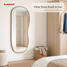 Wall Mirror | Serena | Organic Full-Length Mirror with Wood-Look Aluminum Frame | 60 × 120 cm