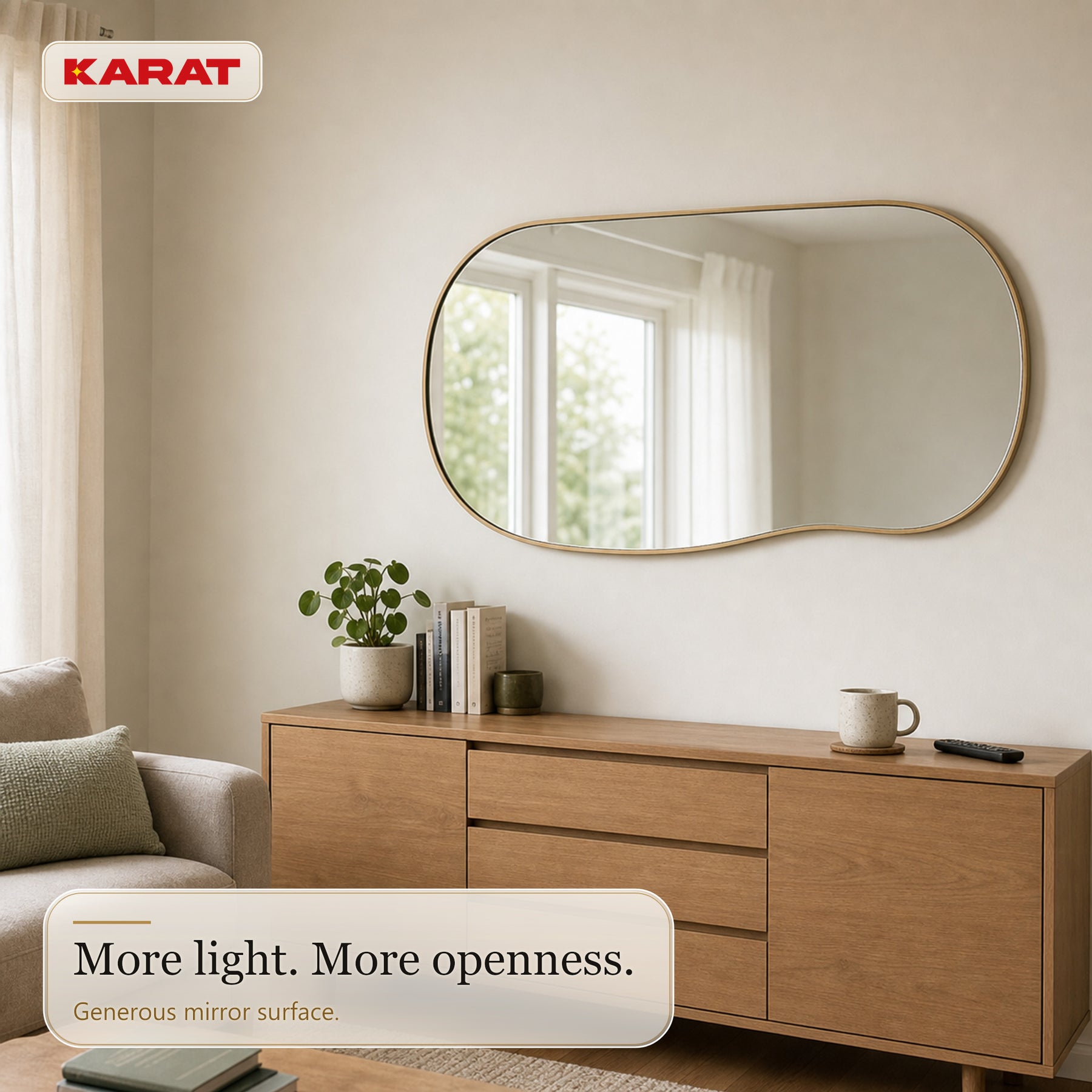 Wall Mirror | Serena | Organic Full-Length Mirror with Wood-Look Aluminum Frame | 60 × 120 cm