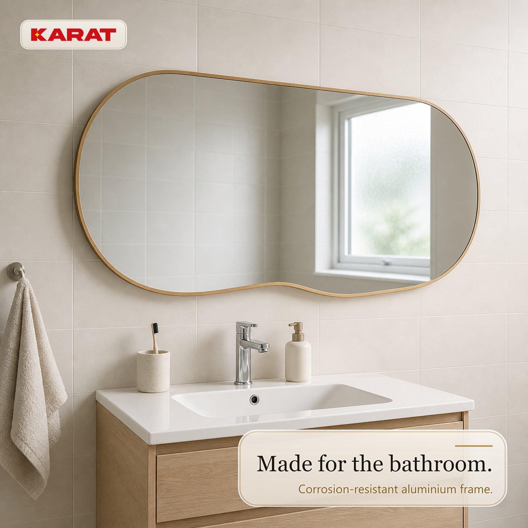 Wall Mirror | Serena | Organic Full-Length Mirror with Wood-Look Aluminum Frame | 60 × 120 cm