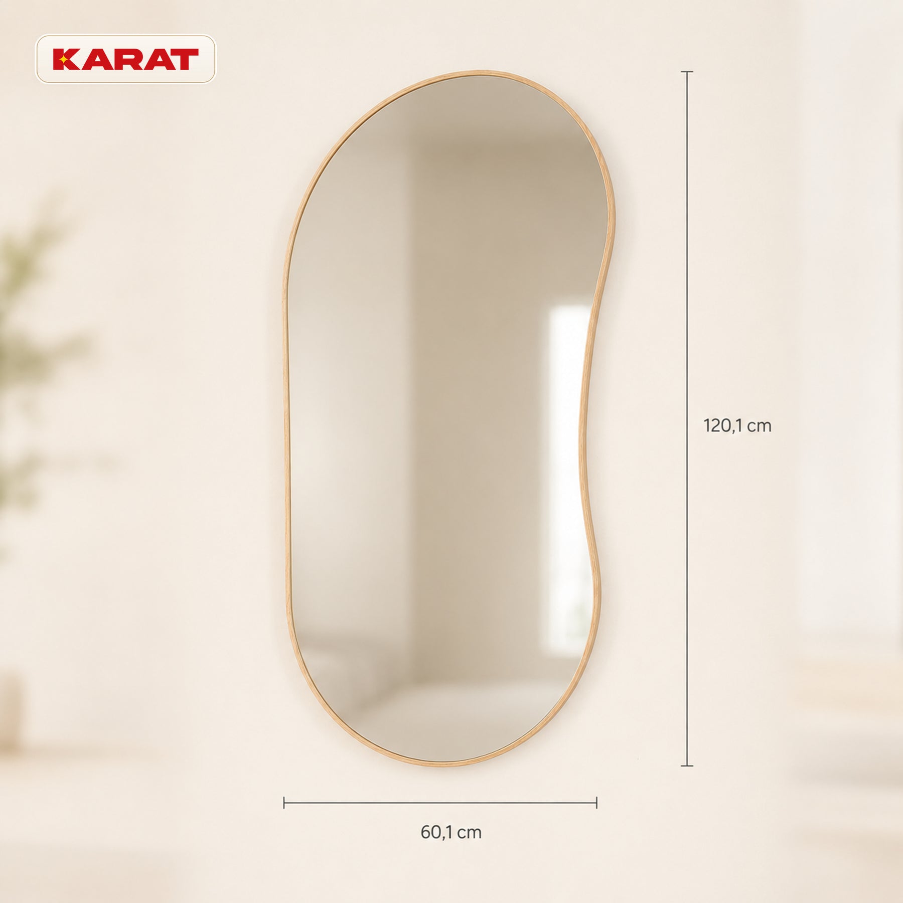 Wall Mirror | Serena | Organic Full-Length Mirror with Wood-Look Aluminum Frame | 60 × 120 cm