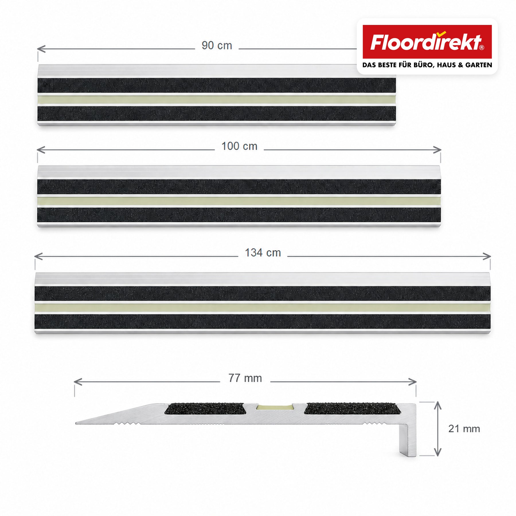 Stair Nosing Profile | Aura | Aluminium Anti-Slip Profile with Glow-in-the-Dark Strip