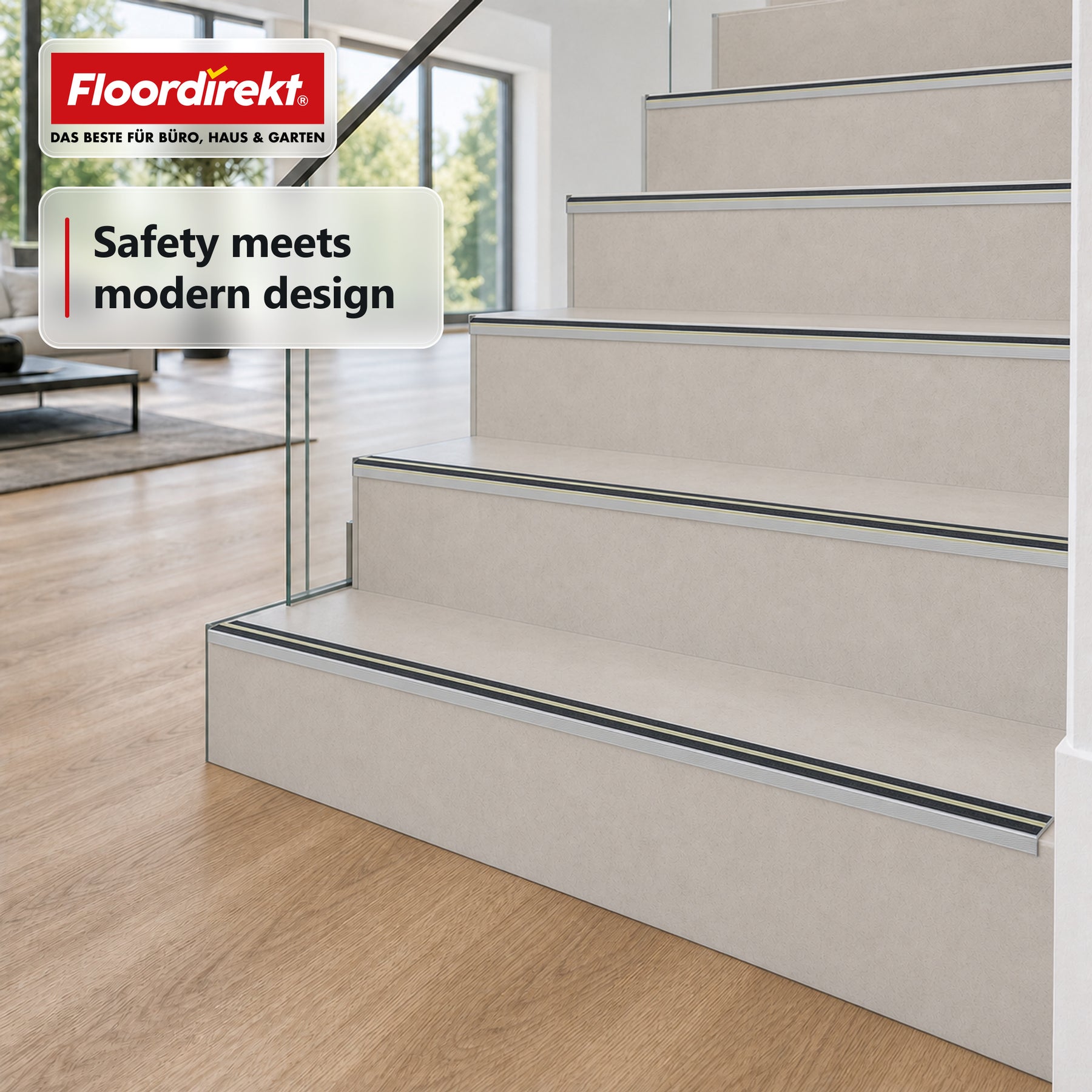 Stair Nosing Profile | Aura | Aluminium Anti-Slip Profile with Glow-in-the-Dark Strip