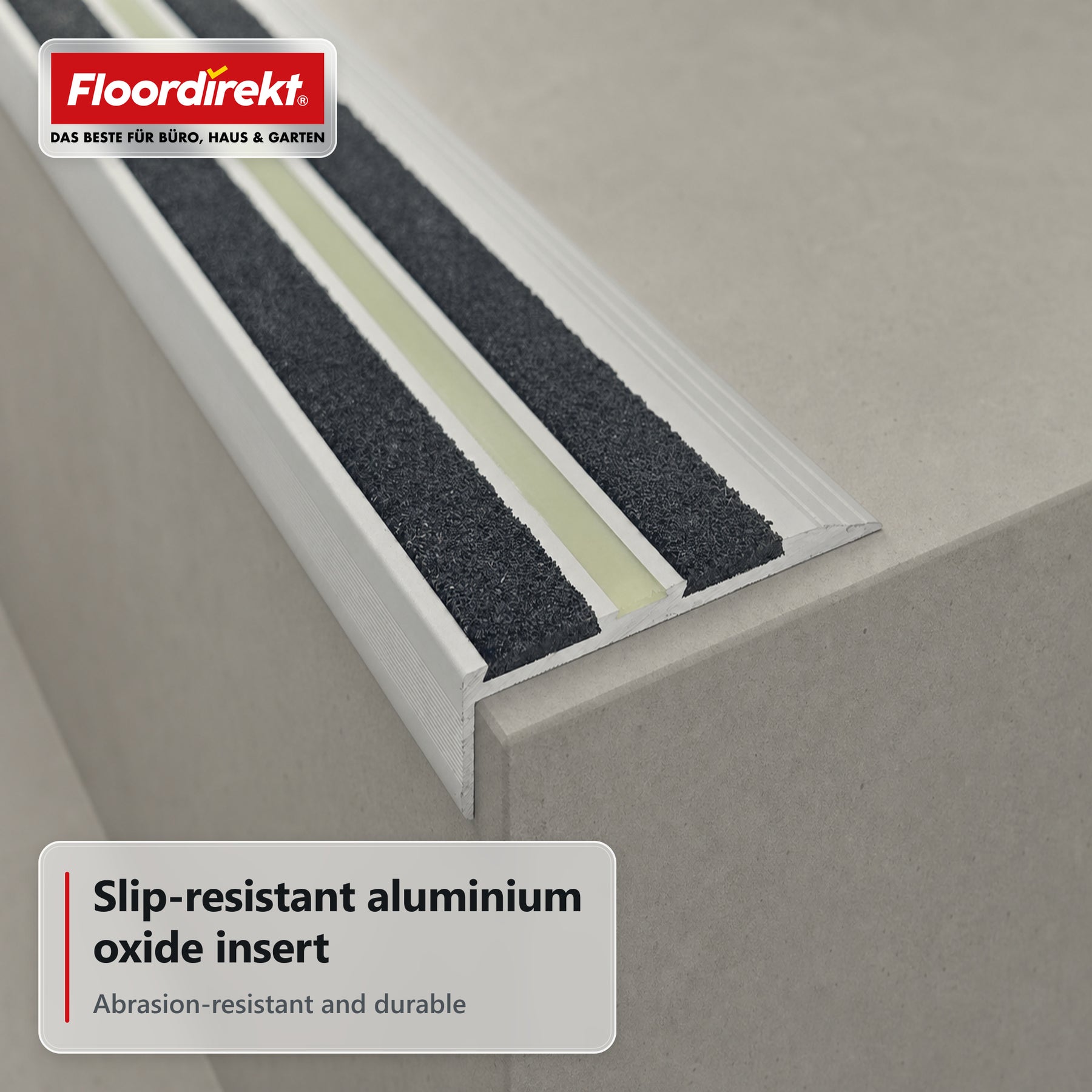 Stair Nosing Profile | Aura | Aluminium Anti-Slip Profile with Glow-in-the-Dark Strip