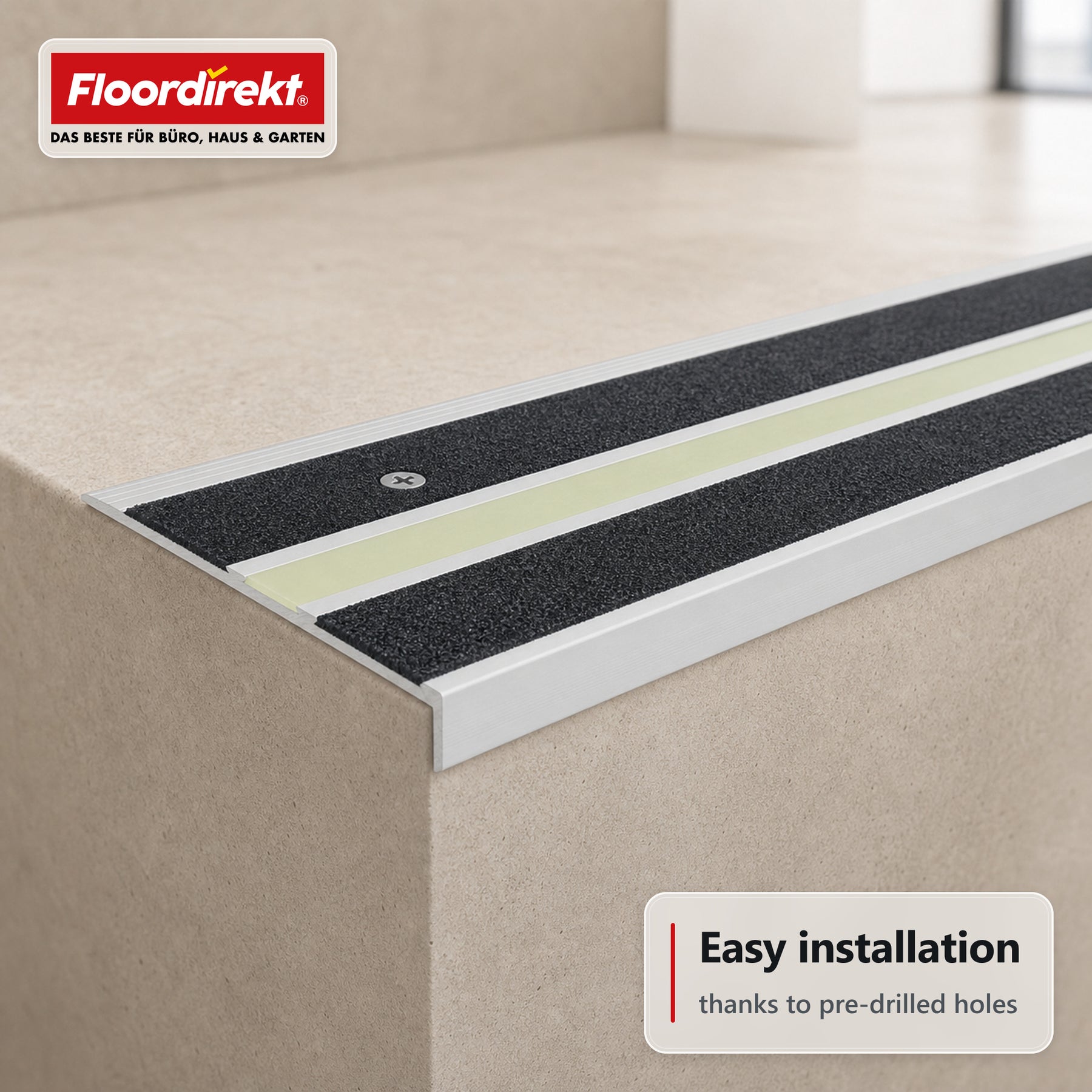 Stair Nosing Profile | Aura | Aluminium Anti-Slip Profile with Glow-in-the-Dark Strip