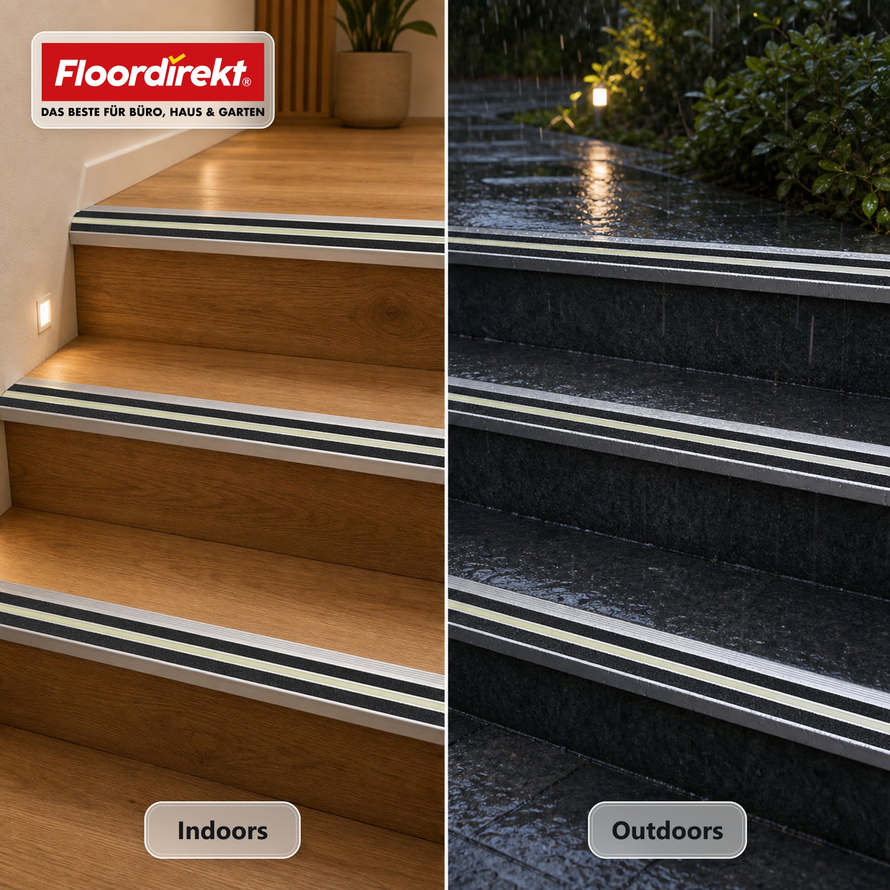 Stair Nosing Profile | Aura | Aluminium Anti-Slip Profile with Glow-in-the-Dark Strip