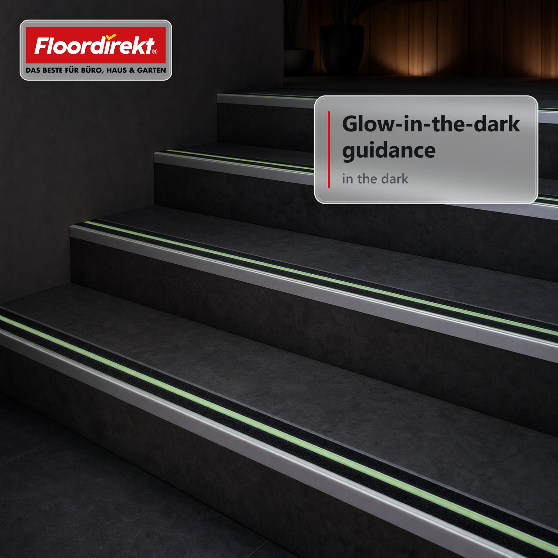 Stair Nosing Profile | Aura | Aluminium Anti-Slip Profile with Glow-in-the-Dark Strip