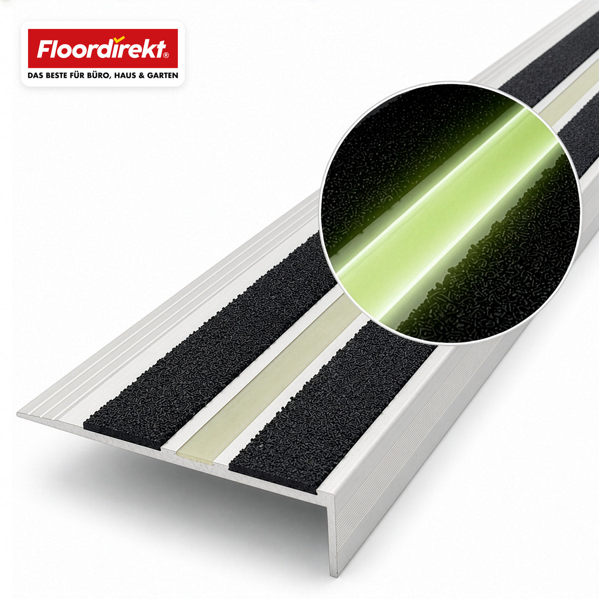 Stair Nosing Profile | Aura | Aluminium Anti-Slip Profile with Glow-in-the-Dark Strip