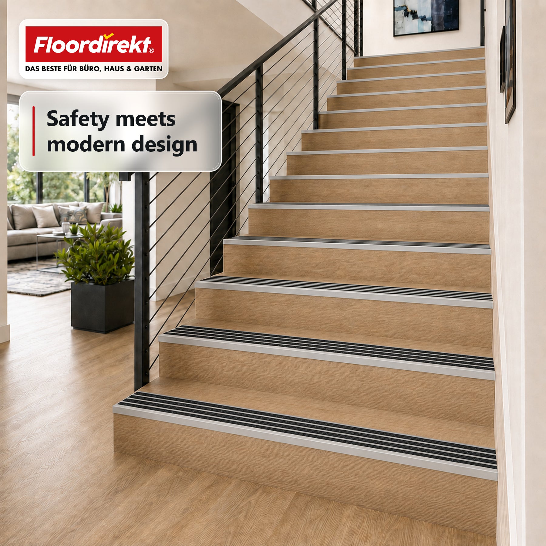 Stair Nosing Profile | Solid | Aluminium Anti-Slip Profile with Aluminium Oxide Insert