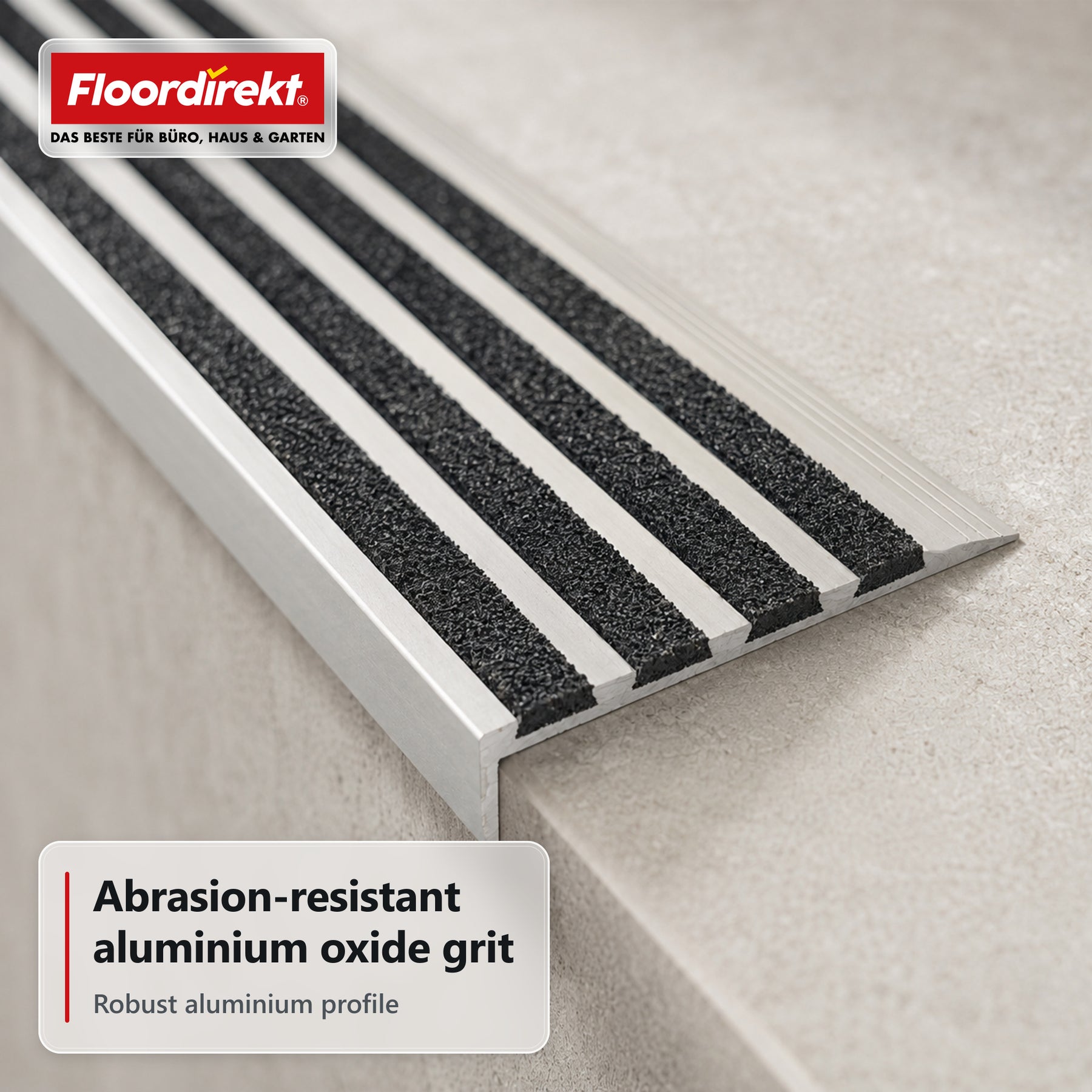 Stair Nosing Profile | Solid | Aluminium Anti-Slip Profile with Aluminium Oxide Insert