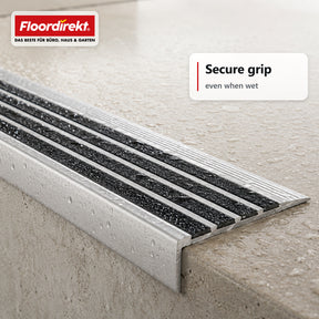 Stair Nosing Profile | Solid | Aluminium Anti-Slip Profile with Aluminium Oxide Insert