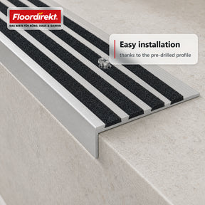 Stair Nosing Profile | Solid | Aluminium Anti-Slip Profile with Aluminium Oxide Insert